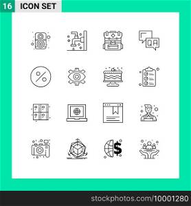 Modern Set of 16 Outlines Pictograph of percent, information, shower, help, answer Editable Vector Design Elements