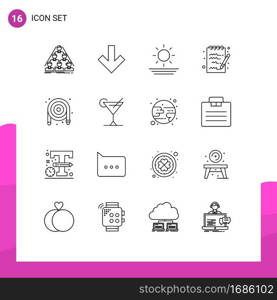 Modern Set of 16 Outlines Pictograph of plumbing, mechanical, beach, hose, note Editable Vector Design Elements