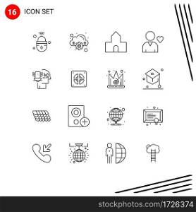 Modern Set of 16 Outlines Pictograph of protection, personal data protection, cathedral church, heart, favorite Editable Vector Design Elements