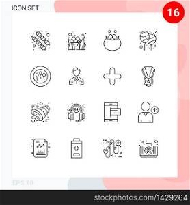 Modern Set of 16 Outlines Pictograph of sperms, party, hipster, holi, balloon Editable Vector Design Elements
