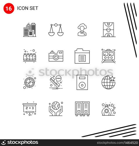 Modern Set of 16 Outlines Pictograph of sports, court, human, basketball, resource Editable Vector Design Elements