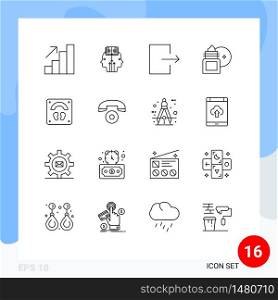 Modern Set of 16 Outlines Pictograph of sports, healthcare, exit, skin cleansing, body soothing Editable Vector Design Elements