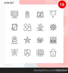 Modern Set of 16 Outlines Pictograph of touchscreen, ipad, wireless, money, atm Editable Vector Design Elements