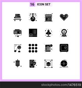 Modern Set of 16 Solid Glyphs and symbols such as apc, gift, market, like, heart Editable Vector Design Elements