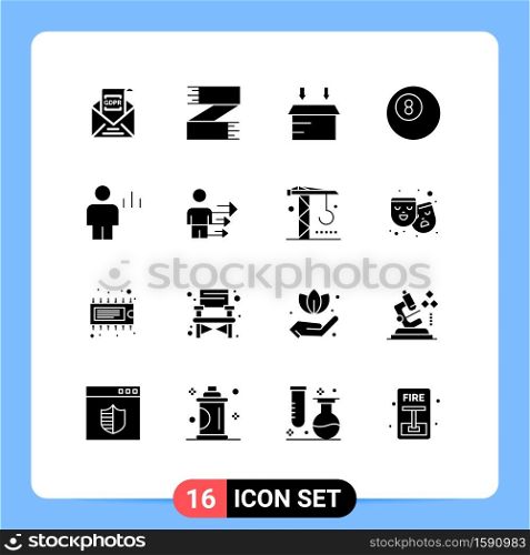 Modern Set of 16 Solid Glyphs and symbols such as body, analytics, footwear, billiard, open Editable Vector Design Elements