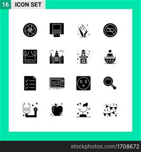 Modern Set of 16 Solid Glyphs and symbols such as celebration, hospital, grass, health, care Editable Vector Design Elements