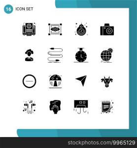 Modern Set of 16 Solid Glyphs and symbols such as cloud, studio, label, photo, discount Editable Vector Design Elements