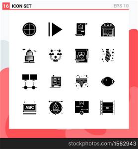 Modern Set of 16 Solid Glyphs and symbols such as communication, team, city, museum, building Editable Vector Design Elements