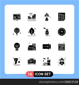 Modern Set of 16 Solid Glyphs and symbols such as develop, report, living, page, data Editable Vector Design Elements