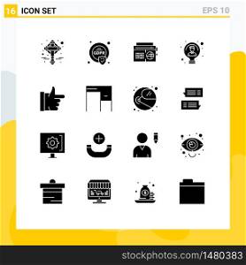 Modern Set of 16 Solid Glyphs and symbols such as done, person, radio, light, bulb Editable Vector Design Elements