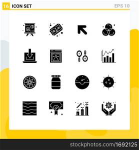 Modern Set of 16 Solid Glyphs and symbols such as down, laptop, up, graphic, color Editable Vector Design Elements