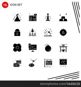 Modern Set of 16 Solid Glyphs and symbols such as lock, gold, help, finance, king Editable Vector Design Elements