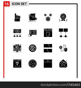 Modern Set of 16 Solid Glyphs and symbols such as medal, award, agreement, achievement, ideas Editable Vector Design Elements