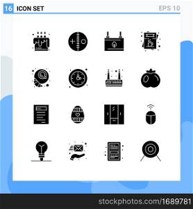 Modern Set of 16 Solid Glyphs and symbols such as menu, coffee, voodoo, cafe, electricity Editable Vector Design Elements