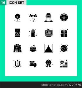 Modern Set of 16 Solid Glyphs and symbols such as mobile, head, plumbing, find, business Editable Vector Design Elements