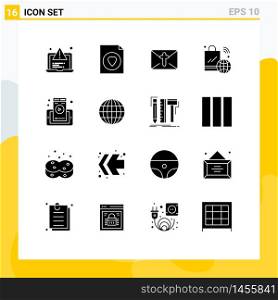 Modern Set of 16 Solid Glyphs and symbols such as mobile, wifi, mail, iot, internet Editable Vector Design Elements