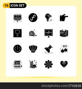 Modern Set of 16 Solid Glyphs and symbols such as photo, editor, bulb, right, finger Editable Vector Design Elements