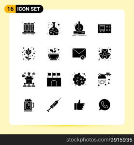 Modern Set of 16 Solid Glyphs and symbols such as rose, flower, content, transport, railroad Editable Vector Design Elements