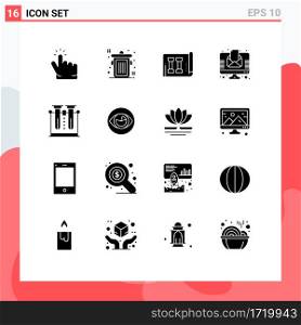Modern Set of 16 Solid Glyphs and symbols such as science, chemistry, fitness, newspaper, news Editable Vector Design Elements