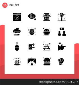 Modern Set of 16 Solid Glyphs and symbols such as secure, summer, market, party, fun Editable Vector Design Elements