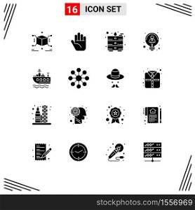 Modern Set of 16 Solid Glyphs and symbols such as server, transport, table, swim, thinking Editable Vector Design Elements