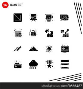 Modern Set of 16 Solid Glyphs and symbols such as settings, gear, lotus, calendar, complete Editable Vector Design Elements
