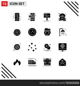 Modern Set of 16 Solid Glyphs and symbols such as star, satanic, advertising, pentacle, tent Editable Vector Design Elements
