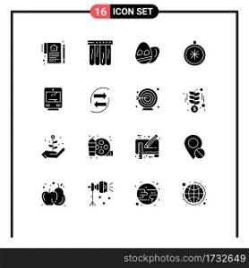 Modern Set of 16 Solid Glyphs and symbols such as transportation, train, egg, open, direction Editable Vector Design Elements