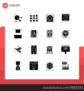 Modern Set of 16 Solid Glyphs and symbols such as up, time, pattren system, presentation, sale Editable Vector Design Elements
