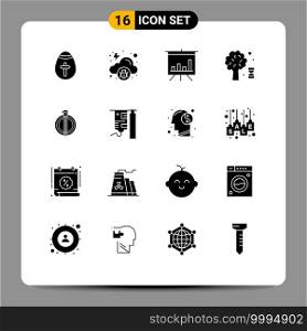 Modern Set of 16 Solid Glyphs Pictograph of bonus, success, analytics, tree, dna Editable Vector Design Elements