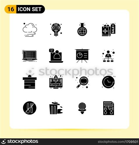 Modern Set of 16 Solid Glyphs Pictograph of developer, app, flask, api, shopping Editable Vector Design Elements