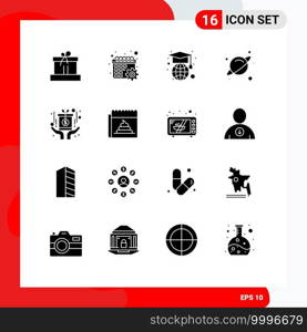Modern Set of 16 Solid Glyphs Pictograph of fund, medal, education, award, science Editable Vector Design Elements