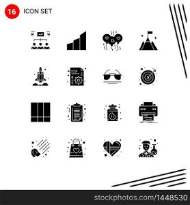 Modern Set of 16 Solid Glyphs Pictograph of interface, flag, modern building, mountain, heart Editable Vector Design Elements