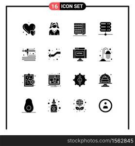 Modern Set of 16 Solid Glyphs Pictograph of intersect, printing, interior, modeling, network Editable Vector Design Elements