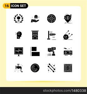 Modern Set of 16 Solid Glyphs Pictograph of mental chang, finance, settings, money, transaction Editable Vector Design Elements