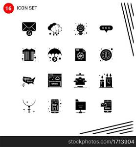Modern Set of 16 Solid Glyphs Pictograph of money, banking, bulb, sports wear, sports clothing Editable Vector Design Elements