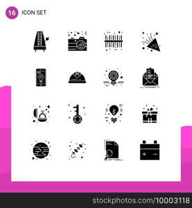 Modern Set of 16 Solid Glyphs Pictograph of pointer, navigation, valentine, party time, celebrate Editable Vector Design Elements