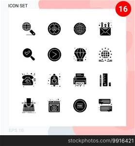 Modern Set of 16 Solid Glyphs Pictograph of promotion, mail, hunter, world, connection Editable Vector Design Elements