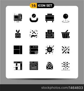 Modern Set of 16 Solid Glyphs Pictograph of protect, rabbit, suitcase, easter, pointer Editable Vector Design Elements