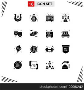 Modern Set of 16 Solid Glyphs Pictograph of roles, l&, marketing, interior, decorate Editable Vector Design Elements