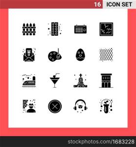 Modern Set of 16 Solid Glyphs Pictograph of women day, mirror, calendar, halloween, time Editable Vector Design Elements