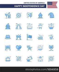 Modern Set of 25 Blues and symbols on USA Independence Day such as animal  sweet  balloons  muffin  cake Editable USA Day Vector Design Elements