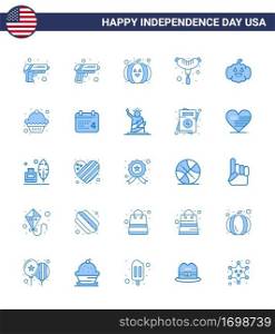 Modern Set of 25 Blues and symbols on USA Independence Day such as day  muffin  frankfurter  dessert  usa Editable USA Day Vector Design Elements