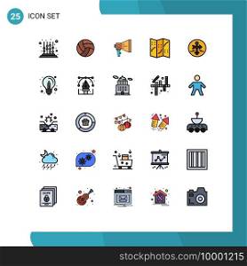 Modern Set of 25 Filled line Flat Colors and symbols such as location, map, announce, tool, megaphone Editable Vector Design Elements