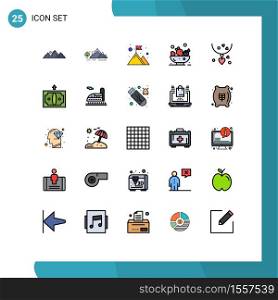 Modern Set of 25 Filled line Flat Colors and symbols such as drink, berries, mountain, winner, strategy Editable Vector Design Elements
