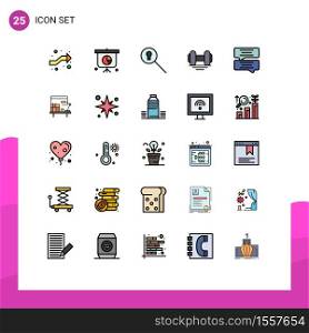 Modern Set of 25 Filled line Flat Colors and symbols such as workplace, chat, search, bubble, gym Editable Vector Design Elements