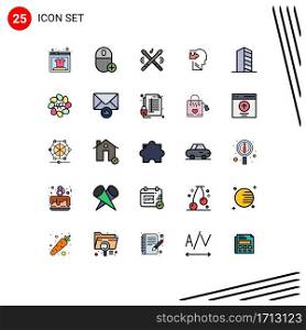 Modern Set of 25 Filled line Flat Colors and symbols such as buildings, puzzle, drum, mind, human Editable Vector Design Elements