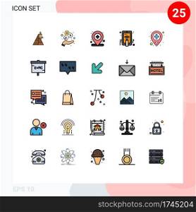 Modern Set of 25 Filled line Flat Colors and symbols such as location, gesture, hospital, touch, hand Editable Vector Design Elements