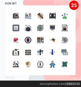 Modern Set of 25 Filled line Flat Colors and symbols such as analytics, science, food, lab, video Editable Vector Design Elements