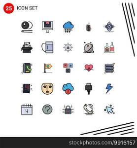 Modern Set of 25 Filled line Flat Colors and symbols such as shopping, internet, online, click, weather Editable Vector Design Elements